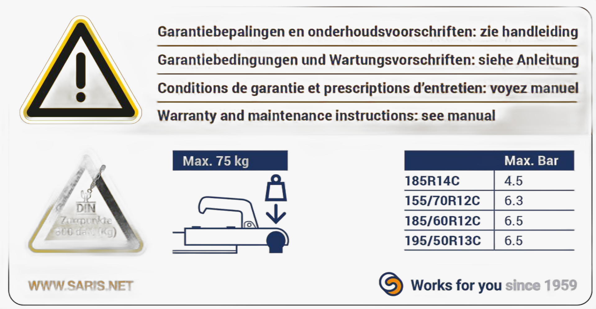 Sticker Kogeldruk  75Kg - 800 daN combi PKT