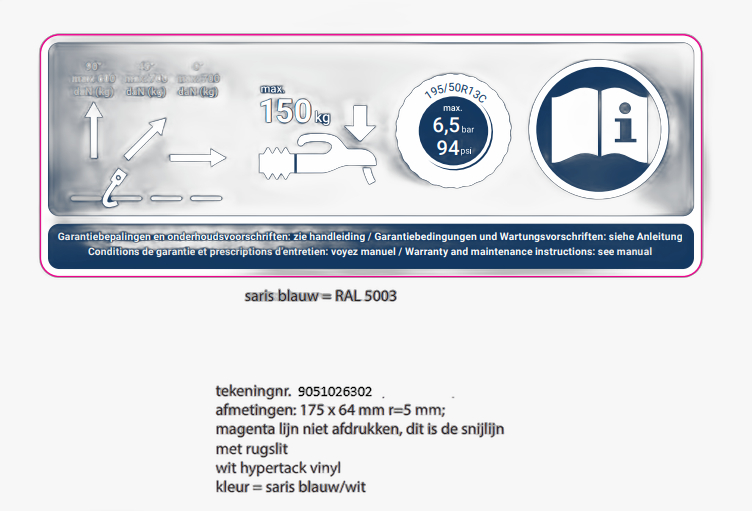 Sticker LAT kogeldruk 150Kg - 195/55R13C
